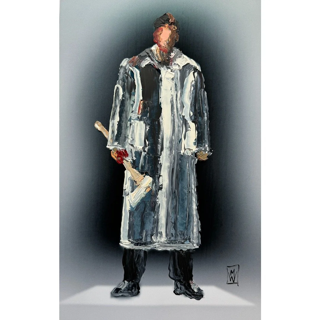 Bateman in Raincoat American Psycho Original Horror Pop Art Painting 11x17"