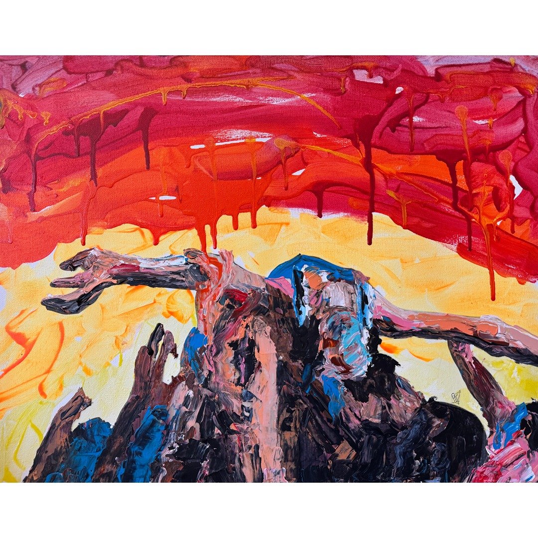 Original Female Crowd Surfing Abstract Impasto Concert Music Painting