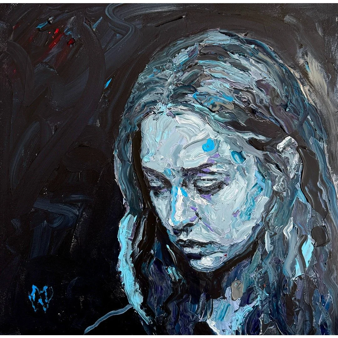 Original Impasto Fiona Apple Blue Portair Painting 18"