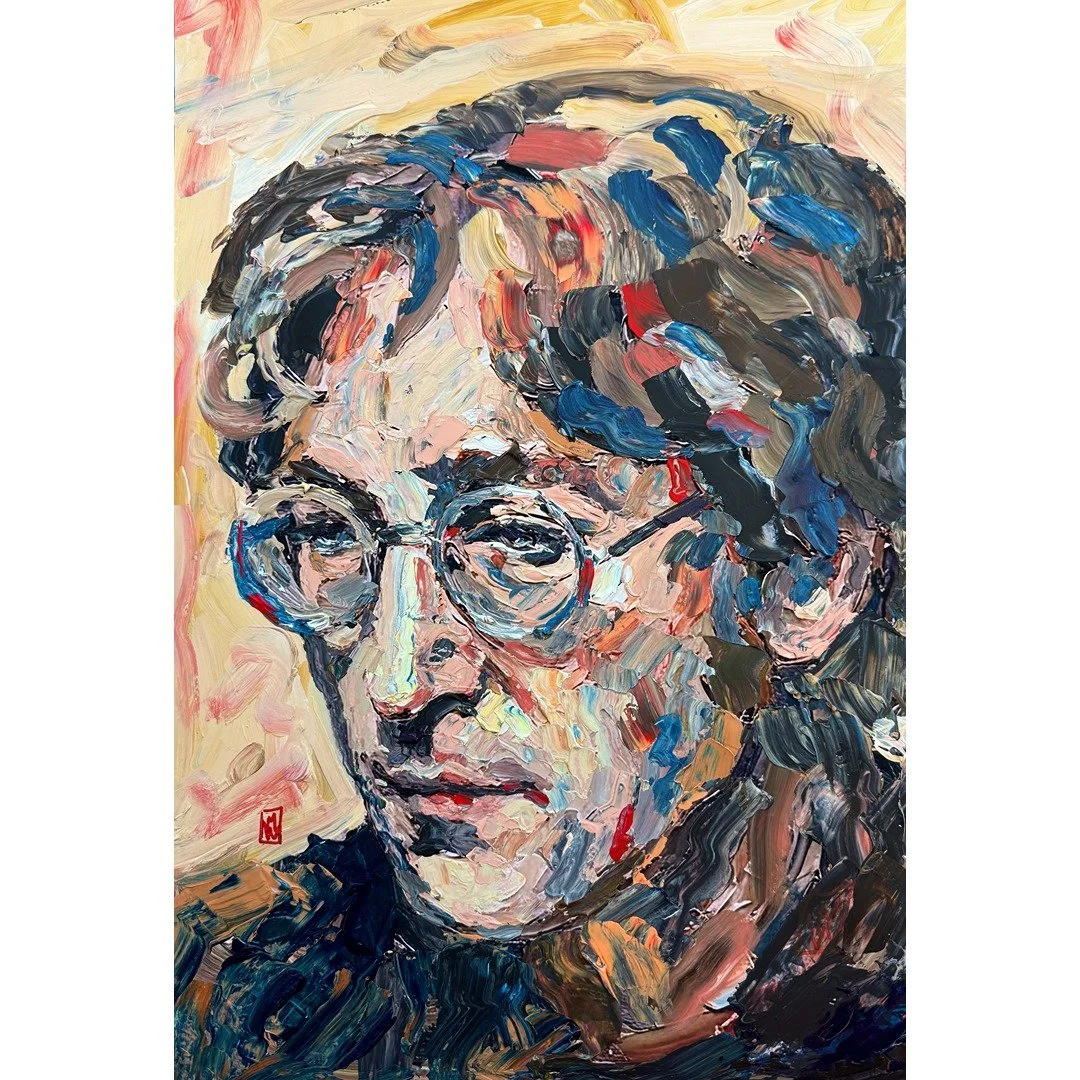 John Lennon Pensive Expressionist Palette Knife Portrait Painting 13x19"