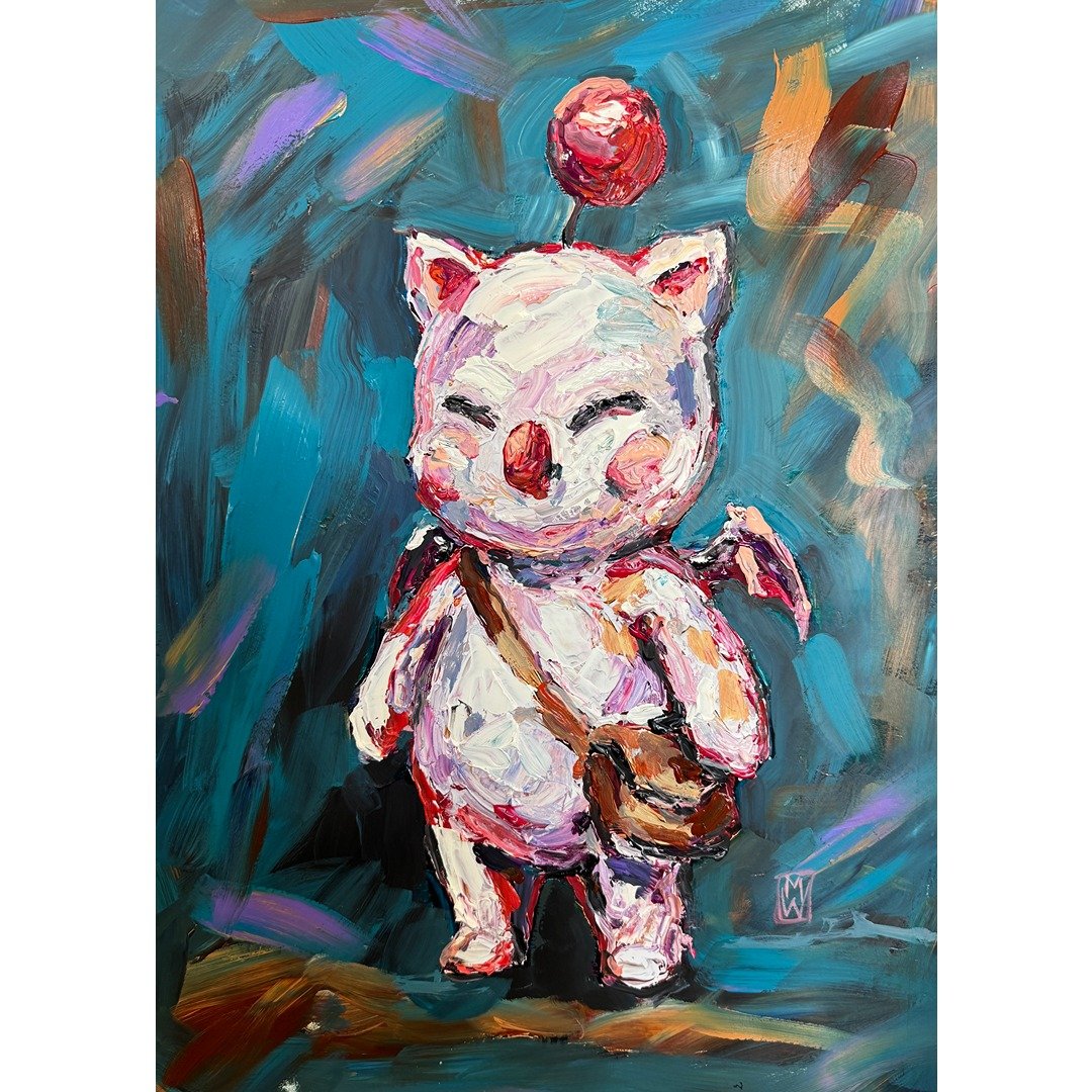 Mog Final Fantasy Textured Original Video Game Impasto Painting 12x16"