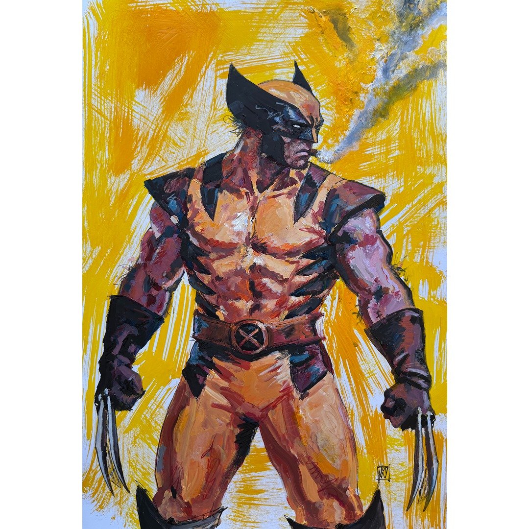 Original Wolverine with Stubby Cigar  Impasto on Heavy Paper 13x19"