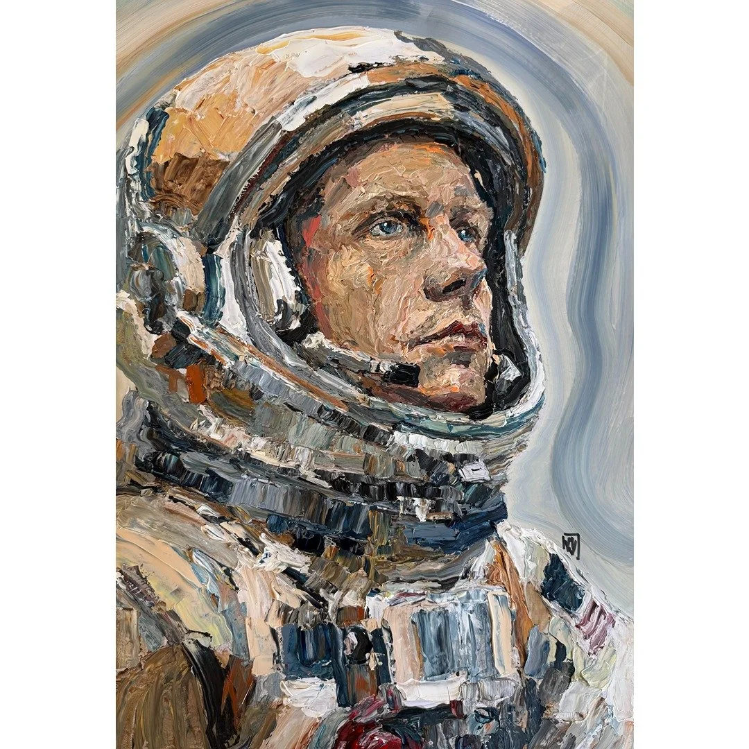 Original To the Stars Astronaut Portrait Impasto Painting