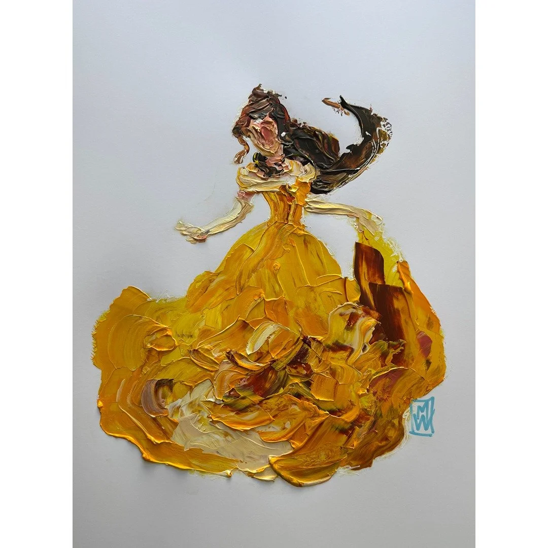Princess Belle Original Acrylic Palette Knife Painting Wall Art 12x16"