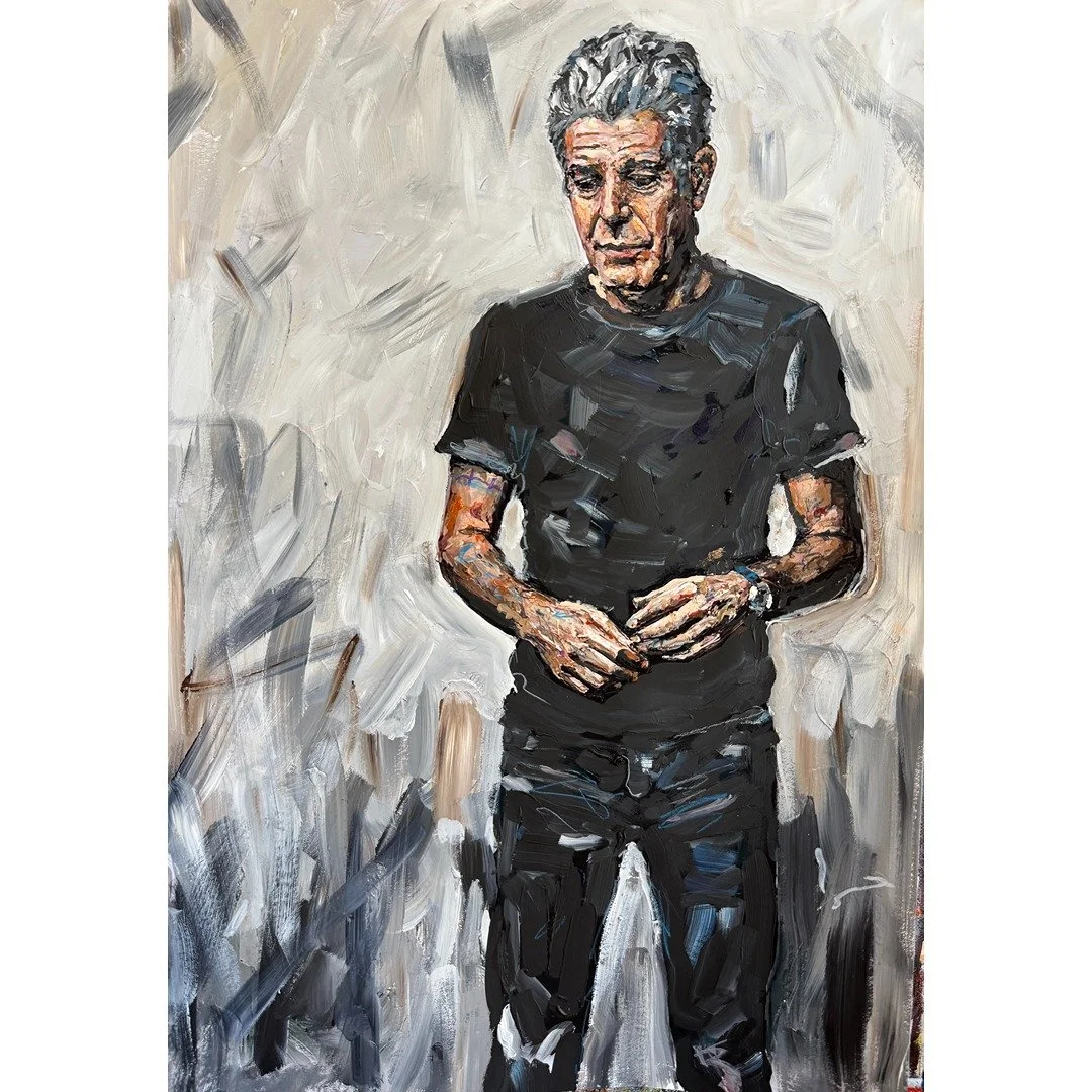 Anthony Bourdain Full Body Original Acrylic Impasto Portrait Painting 13x19"