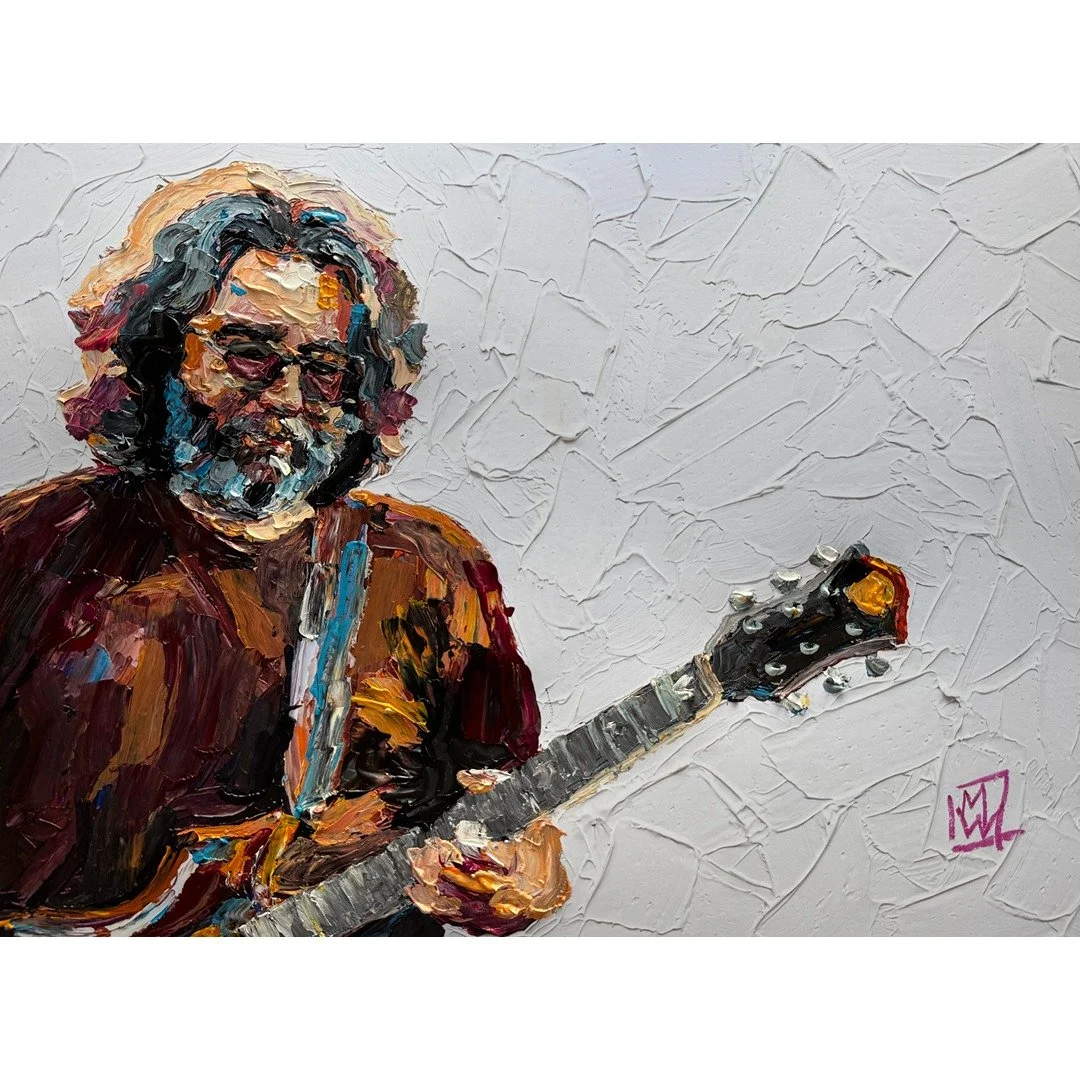 Jerry Garcia Textured Impasto Thick Paint Portrait Painting 12x16"