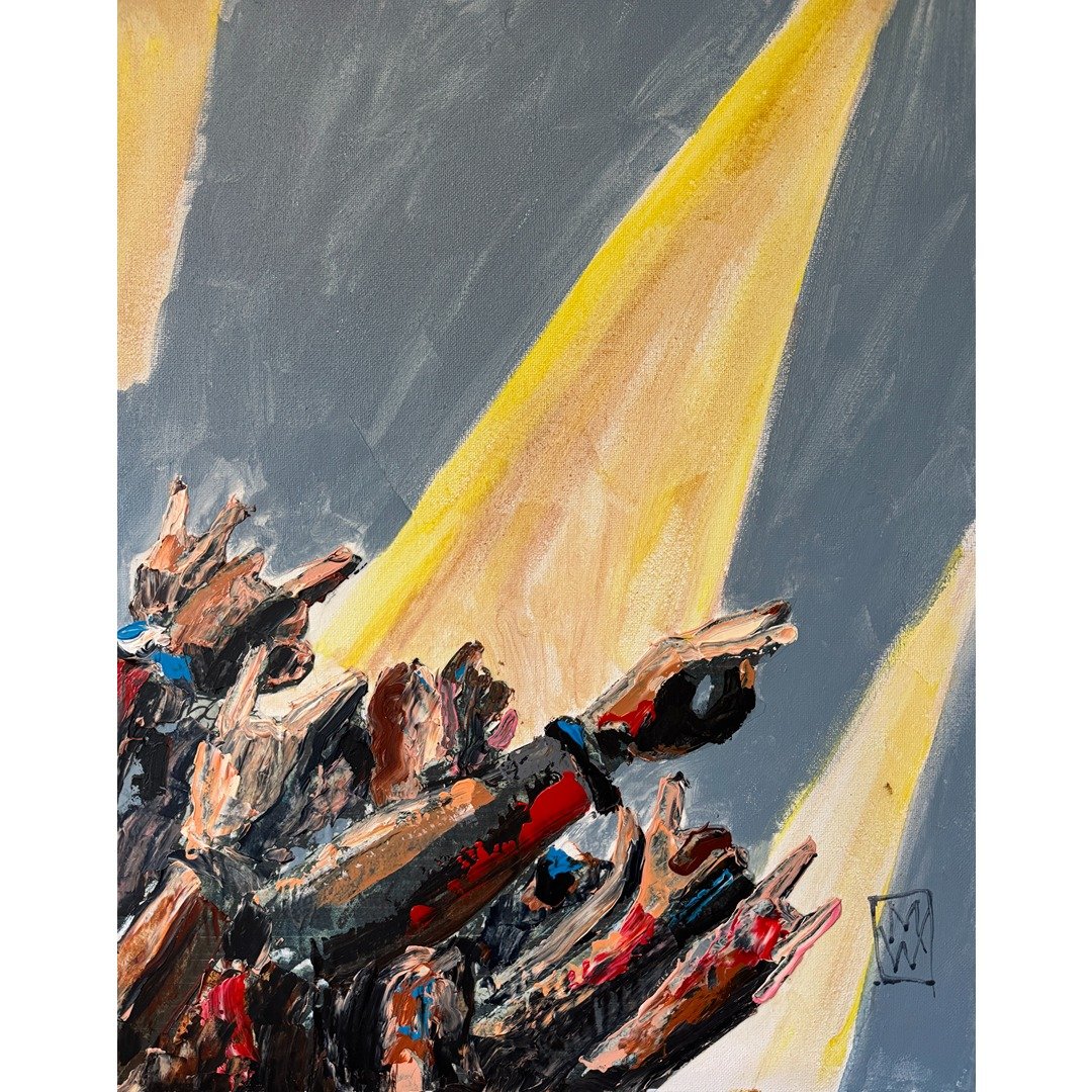 Original Hands Up at the Rock Show Abstract Impasto Concert Music Painting