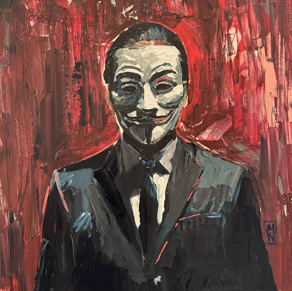 Original Anonymous Man in Guy Fawkes Mask Impasto Portrait Painting on  Canvas — Mike Wehner Art, image size:1000x996