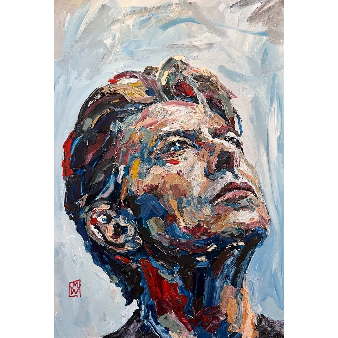 David Bowie Skyward Stare Palette Knife Portrait Painting 13x19"