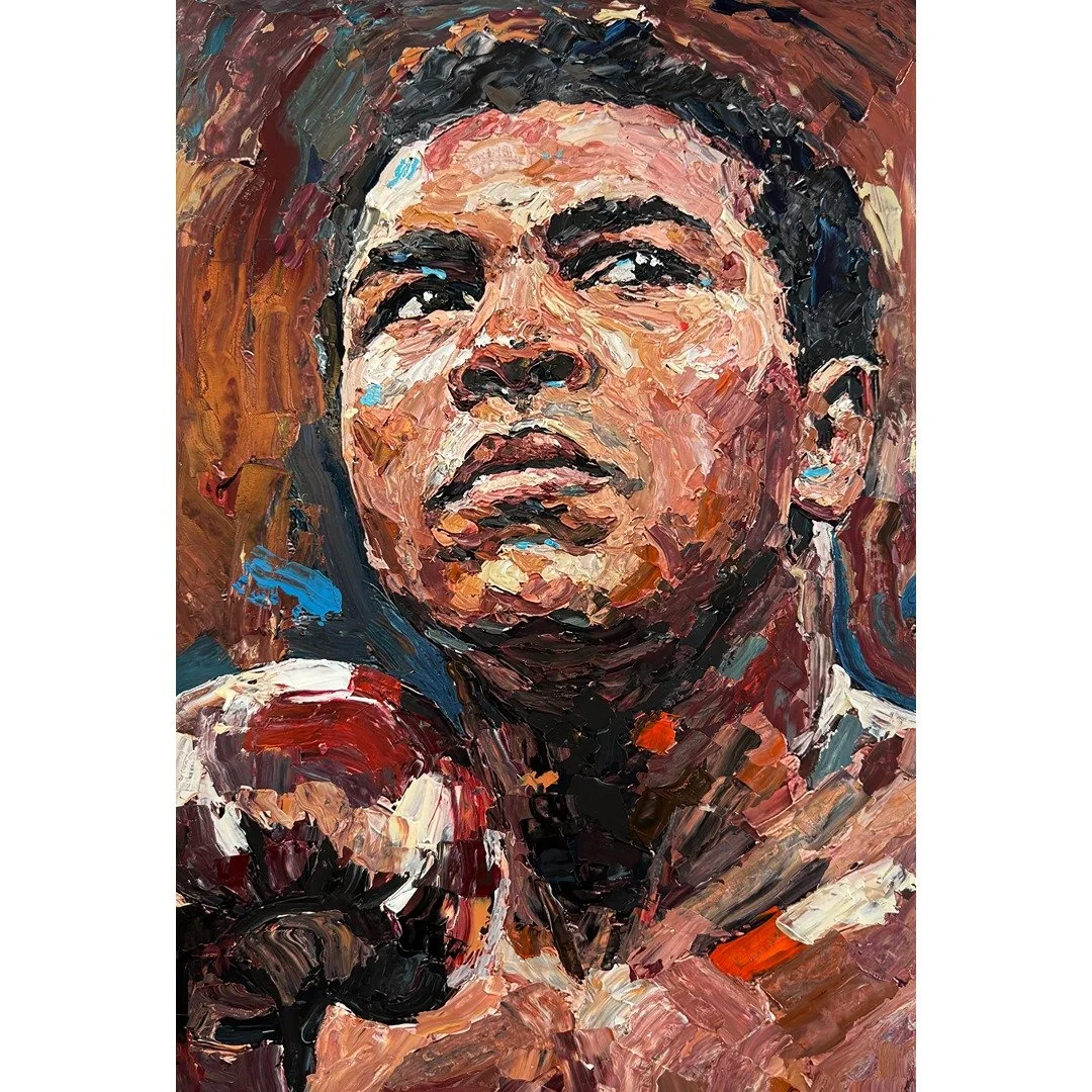 Muhammad Ali Textured Original Palette Knife Painting Portrait Wall Art 13x19"