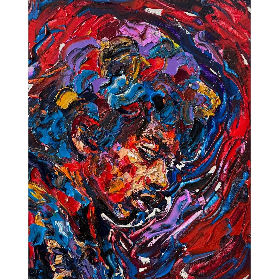 Original Jimi Hendrix Impasto Portrait Painting 16x20"