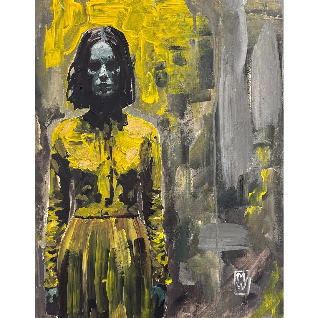 Nobody #7 A Somber Young Woman in Yellow Impasto Portrait Painting on Canvas 20"
