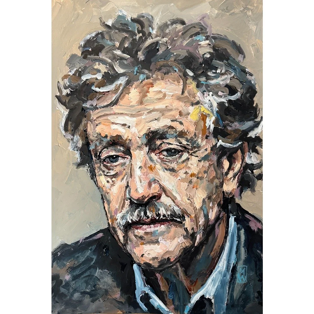 Kurt Vonnegut Original Acrylic Impasto Portrait Painting Wall Art 13x19"