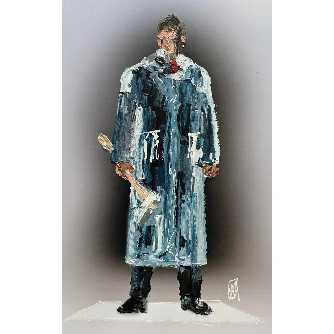 Bateman in Raincoat American Psycho Original Horror Pop Art Painting 11x17"