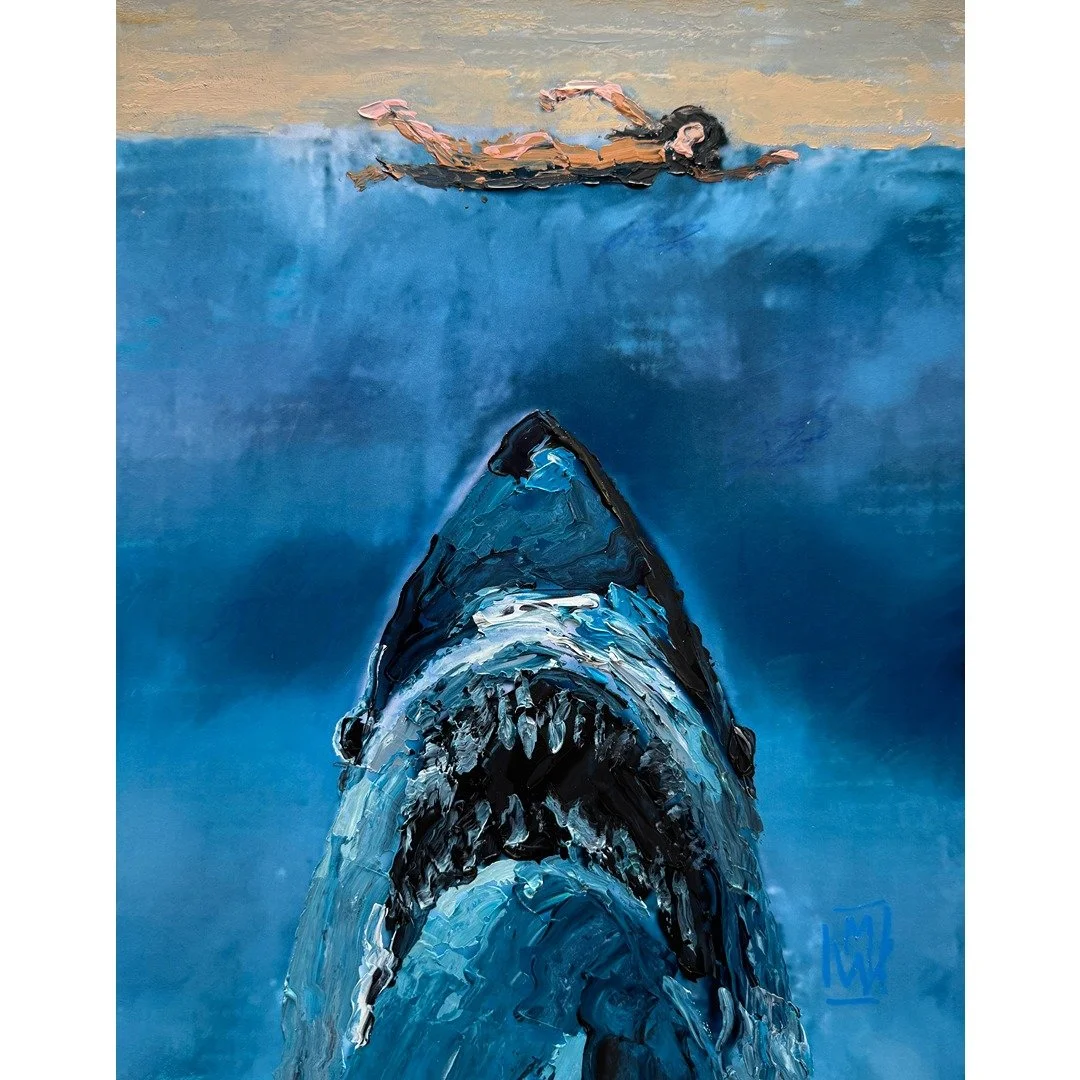 Jaws Horror Movie Palette Knife Painting 12x16"