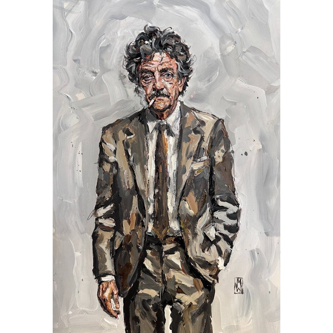 Kurt Vonnegut Original Acrylic Impasto Portrait Painting Wall Art 13x19"