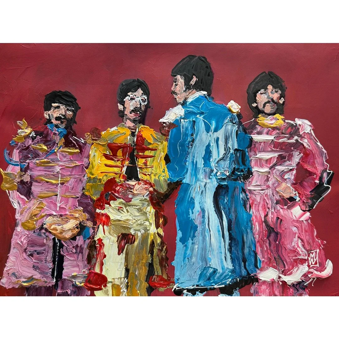 Abstract Beatles Sgt. Peppers Outfits Palette Knife Painting 12x16"