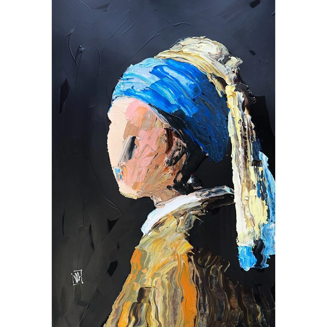 Girl with Pearl Earring Original Acrylic Abstract Palette Knife Painting Wall Art 13x19"