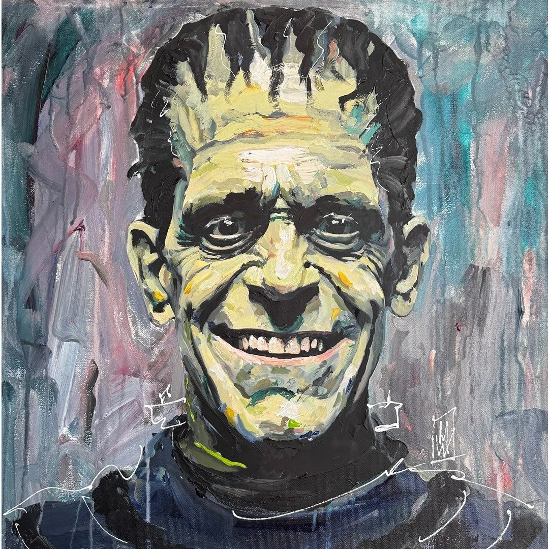 Original A Monster Smile Impasto Painting on Canvas 18x18"
