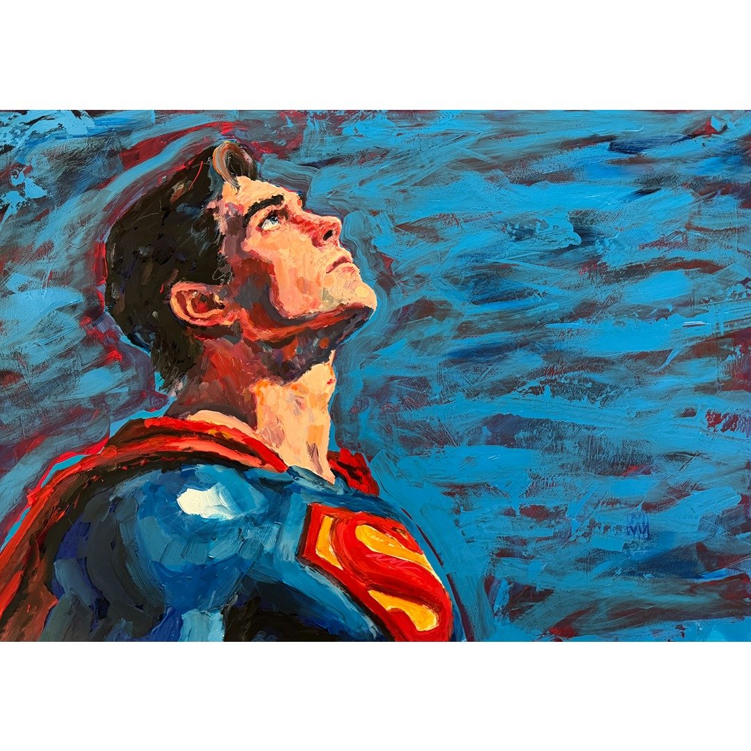 Original Superman Portrait  Impasto on Heavy Paper 13x19"