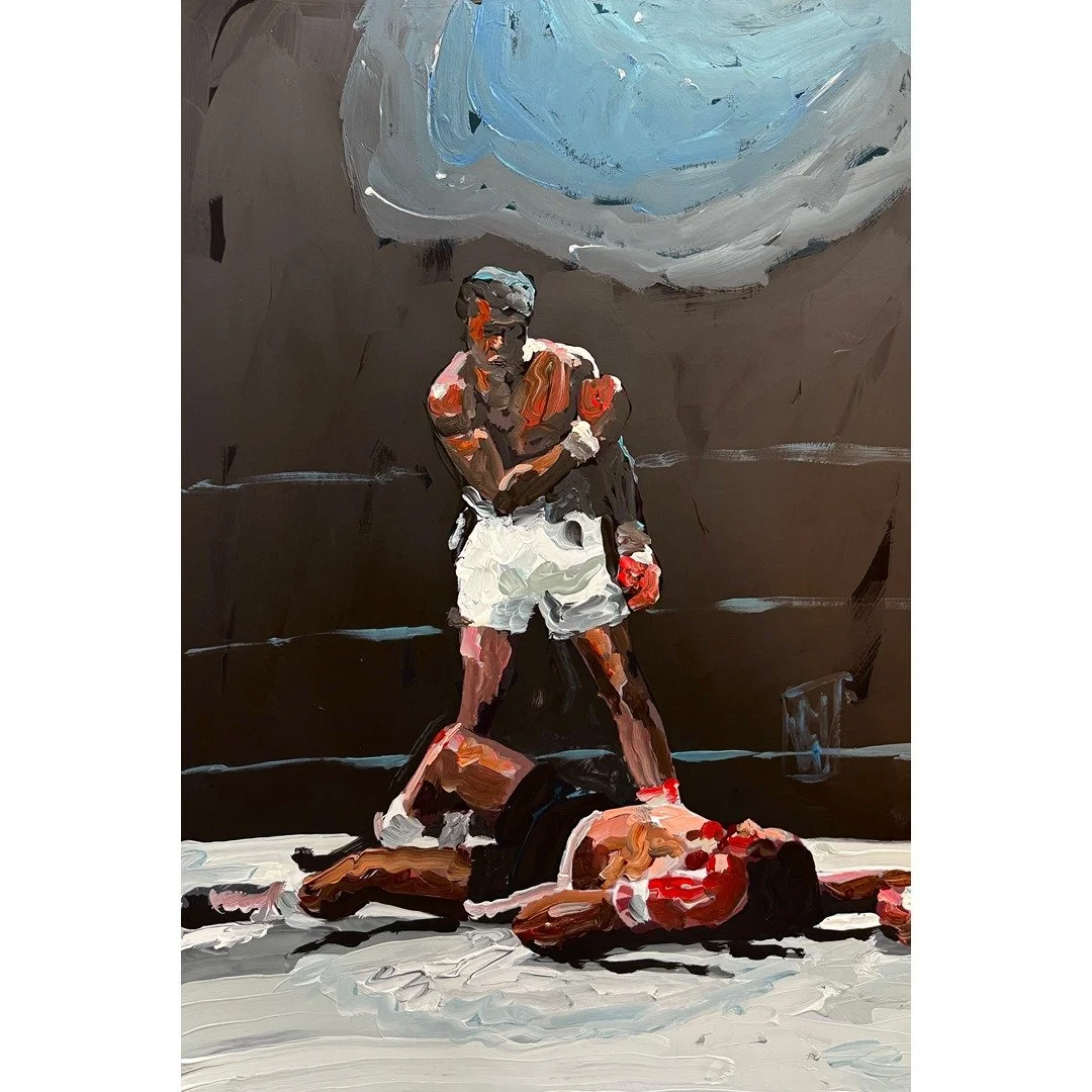 Muhammad Ali Down Goes Liston Abstract Original Palette Knife Painting Wall Art 13x19"