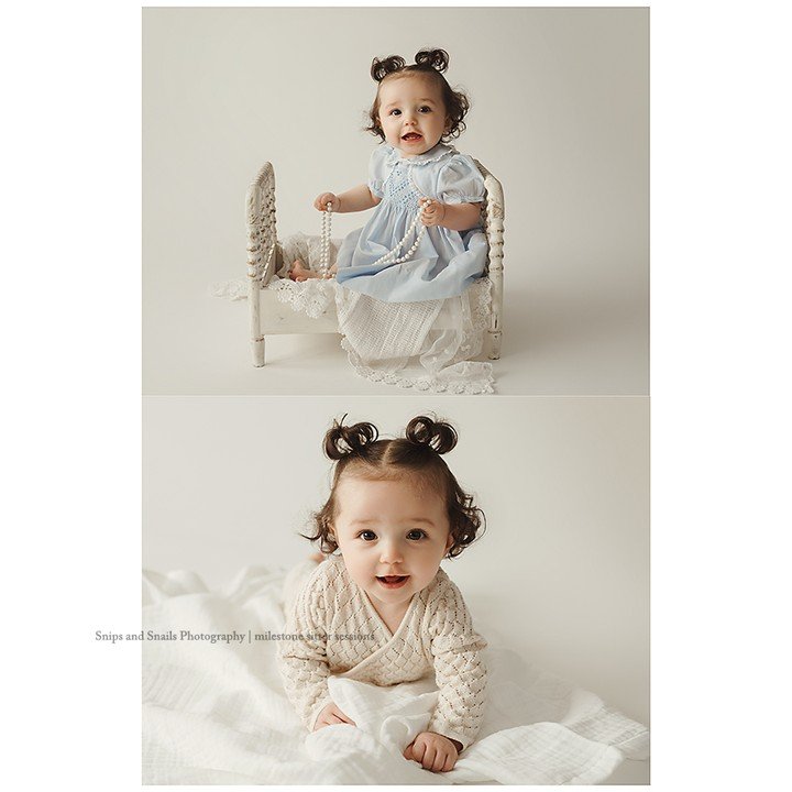 Another baby doll in the studio today! It's the week for milestone sitter sessions! Just as adorable as her older sister! 
#www.SnipsAndSnailsPhotography.com