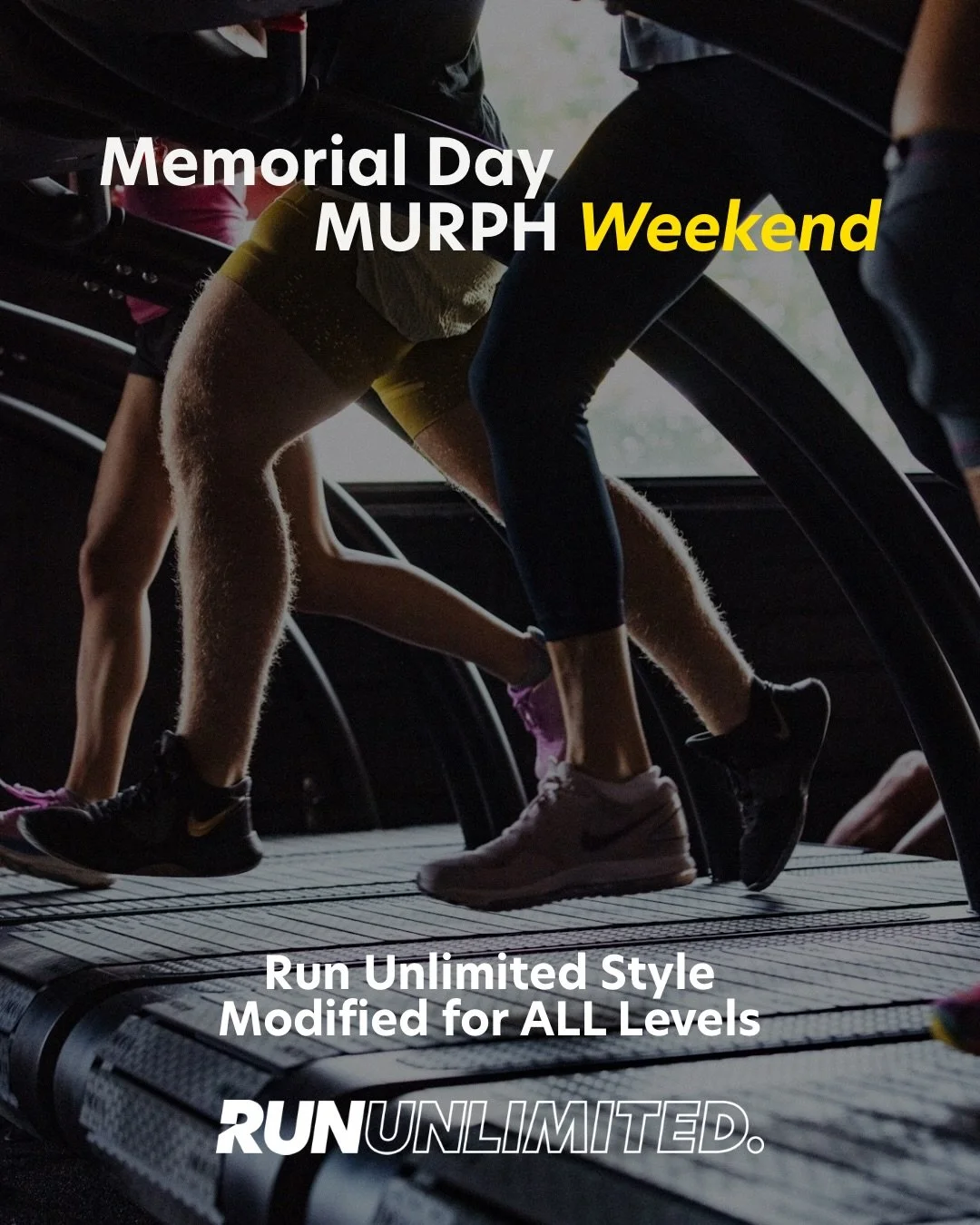 Celebrate Run Unlimited at Run Unlimited!
FREE to the public!

We&rsquo;re putting in the work with a Murph-inspired weekend built for all levels.

SUNDAY 5/24: HYROX Style Murph Challenge
9AM

MONDAY 5/25: 5K + 10K Murph Challenge
8AM for 10K
9:30AM