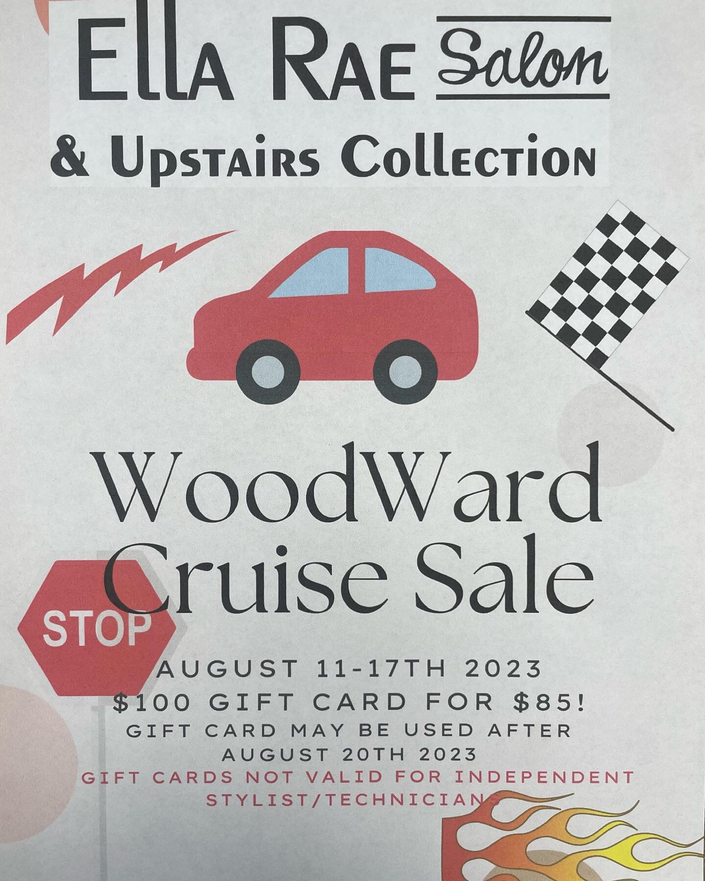Getting ready for the woodward cruise?!? 
Stop in the salon or give us a call 2482681320 to get a $100 gift card for $85!! 
Sale ends August 17th. 🚙 🫶🏼