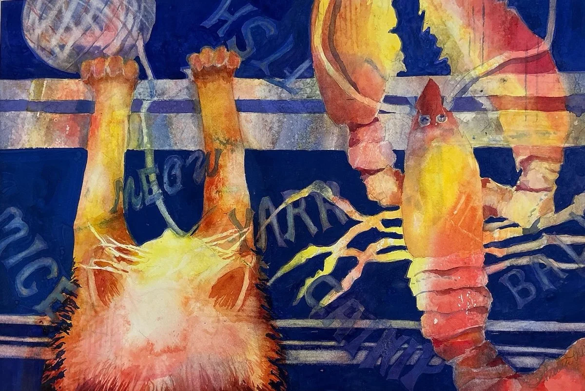 Paws and Claws, 28"x21", watercolor, $450