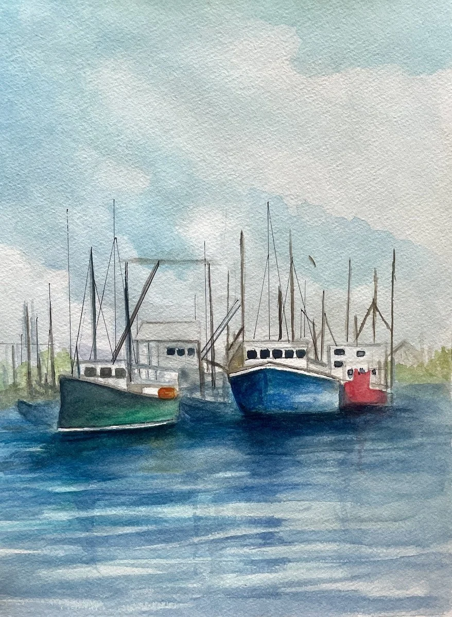 New England Marina, 12"x9", watercolor, $200