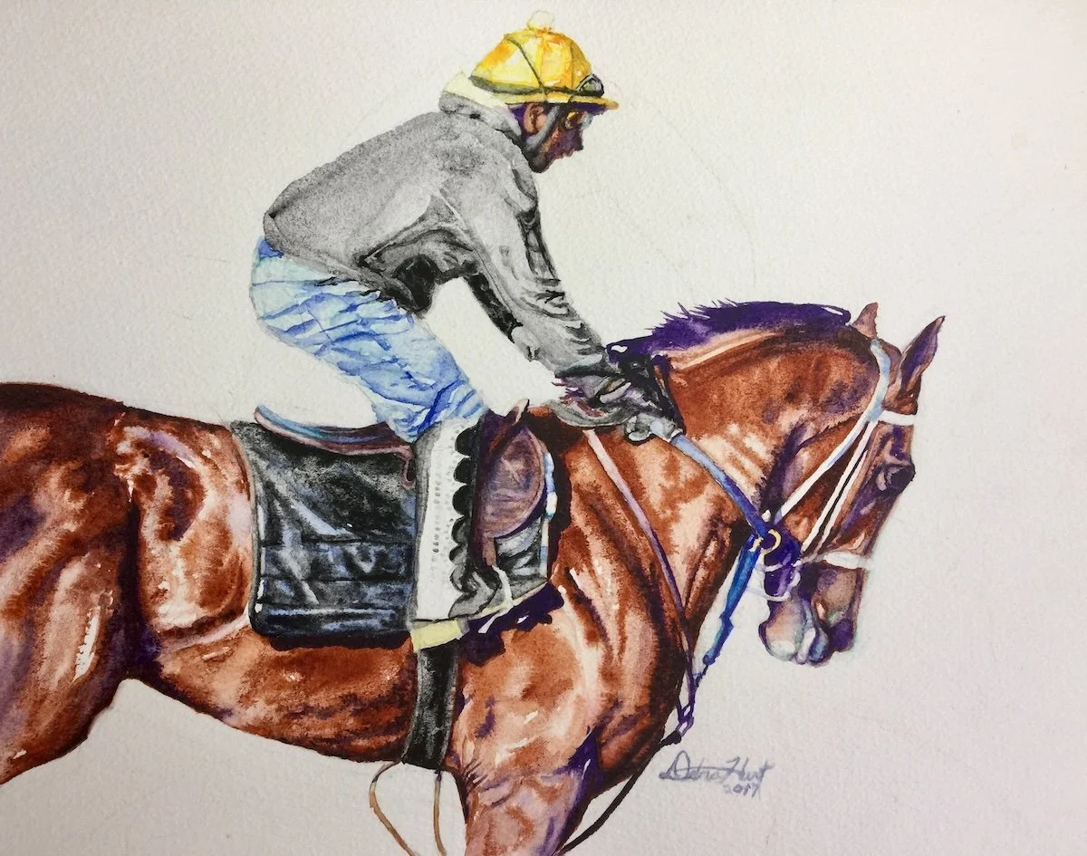 Galloping at Keeneland, 9"x12", watercolor, $350