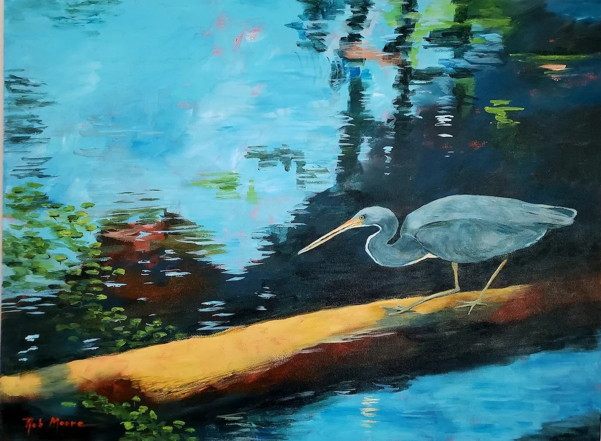 Blue Heron at Fenney Springs, acrylic, 36"x48", $950