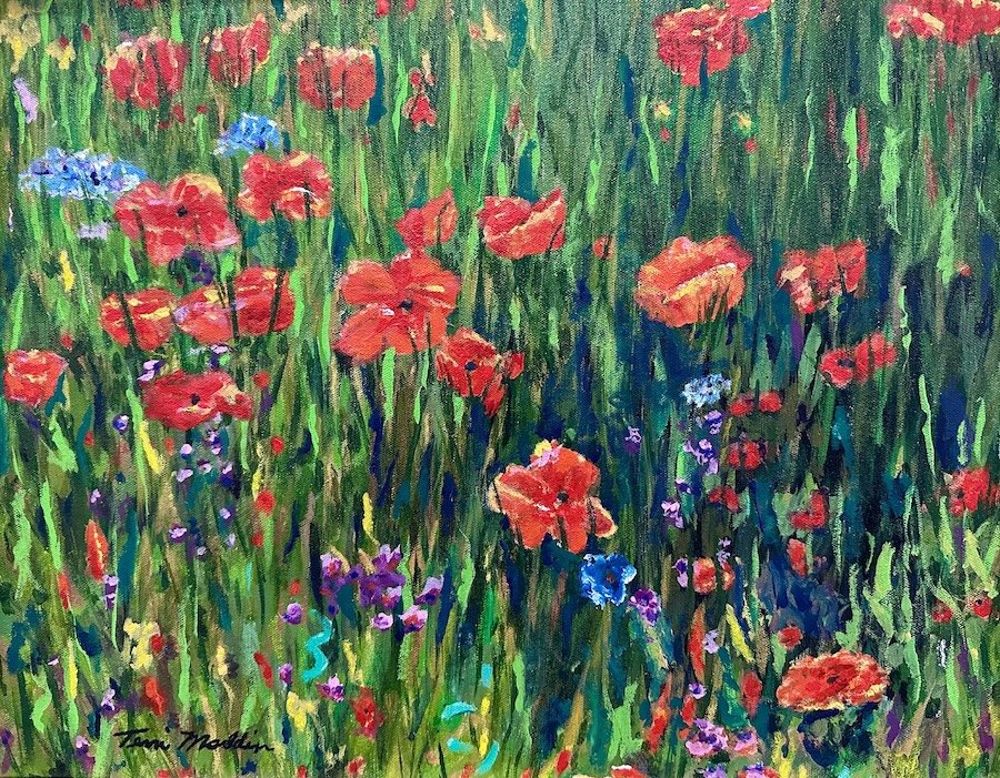 Poppies in Umbria, 16"x20", acrylic, $250