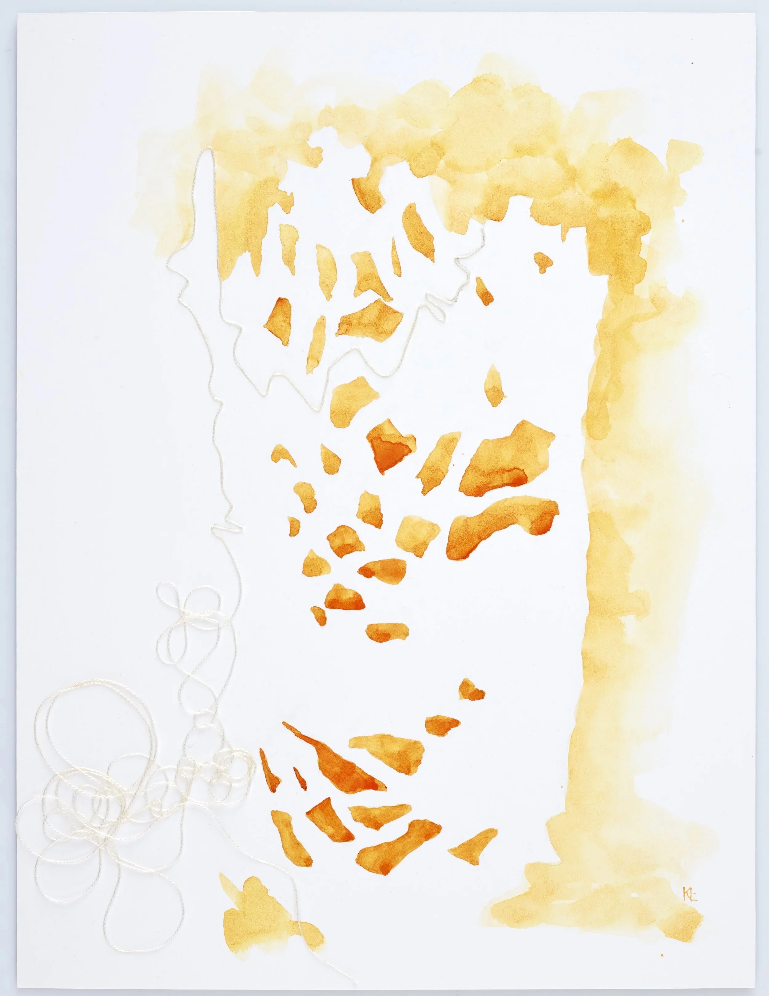 Ta upp tråden 3, akvarell och pärlgarn på syrafri kartong . © Karin Lönnå (Foto: Kristofer Lönnå)