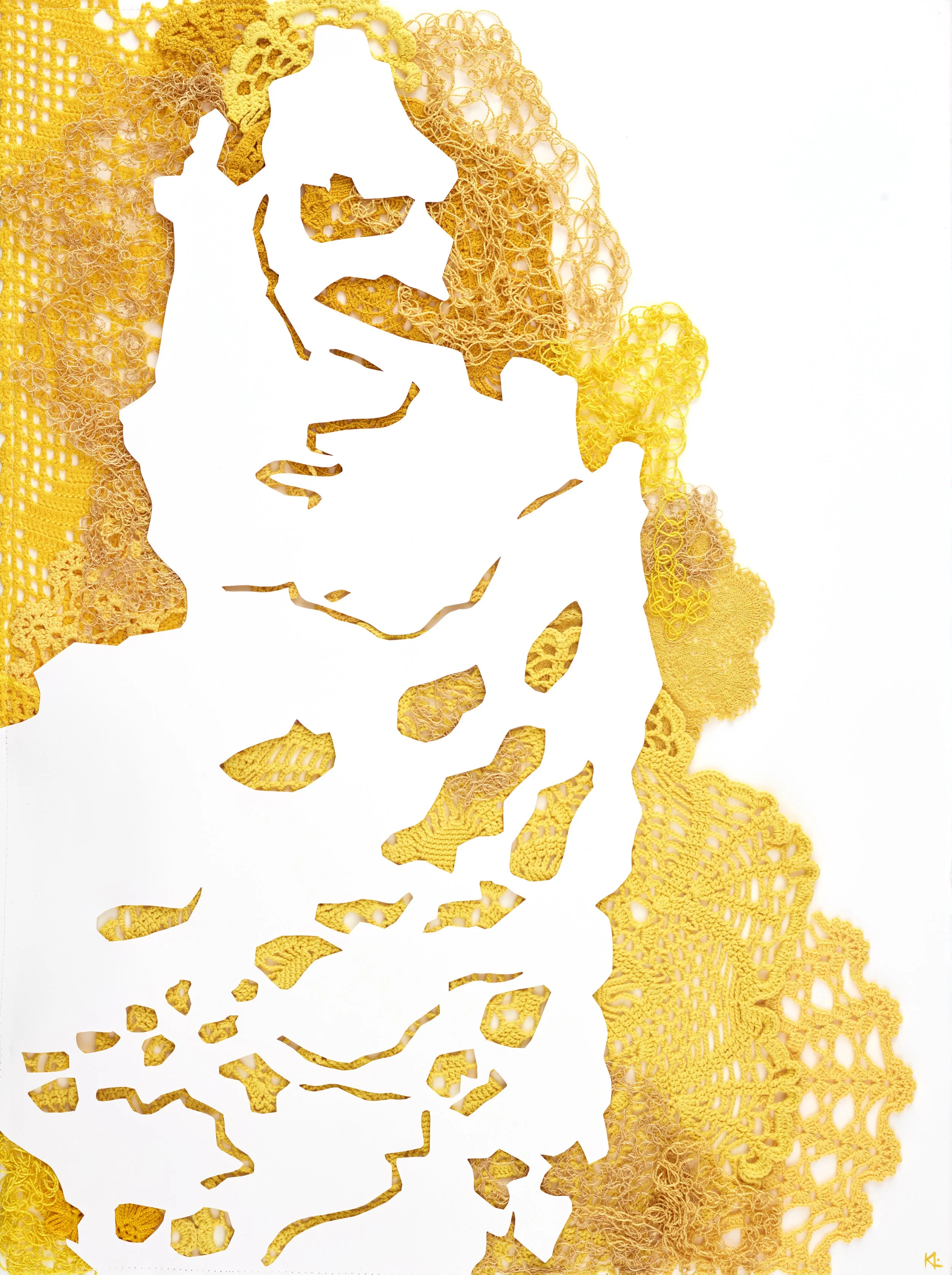 Som honung rinner solen 76x56, pärlgarn, virkade dukar, Somerset syrafritt litopapper. © Karin Lönnå (Foto: Kristofer Lönnå)