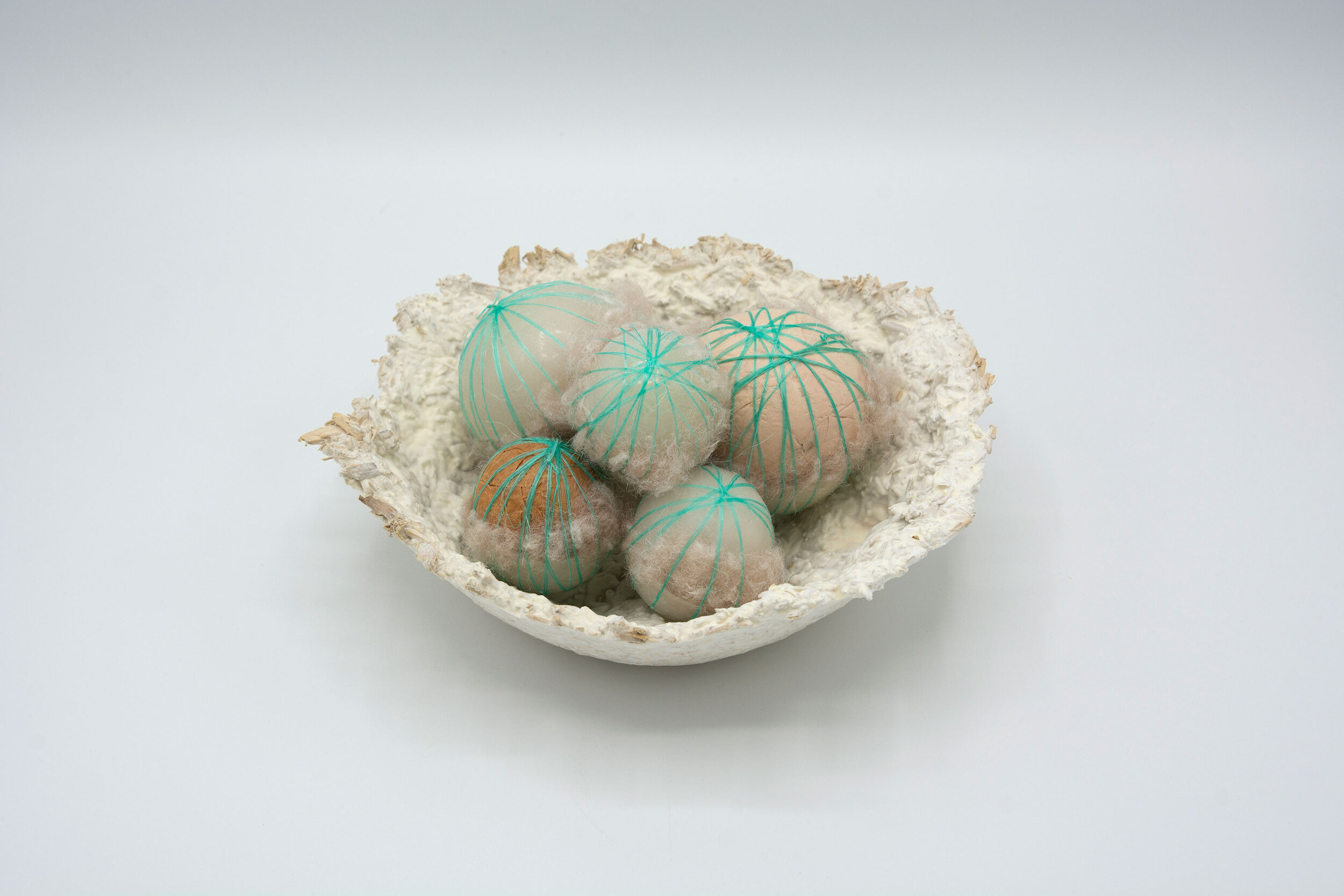  Kelly M O'Brien, One Meter Quadrat, with bowl. Mycelium, paper, wax, wool, bailing twine ©2021 