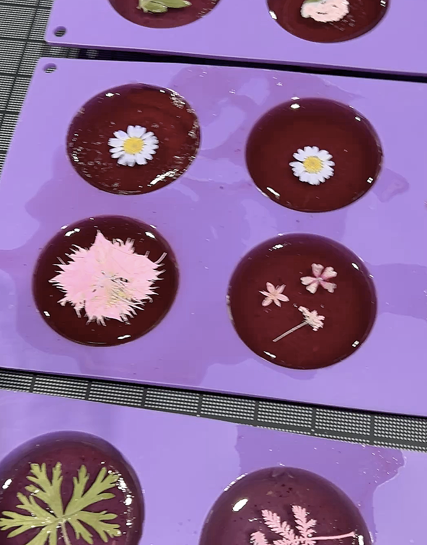   Botanica Lucida  begins with a liquid formula that is poured into individual silicone molds. The formula has been refined over 3+ years of research and development to a create stable, color-fast, antimicrobial material that is suitable for contempo