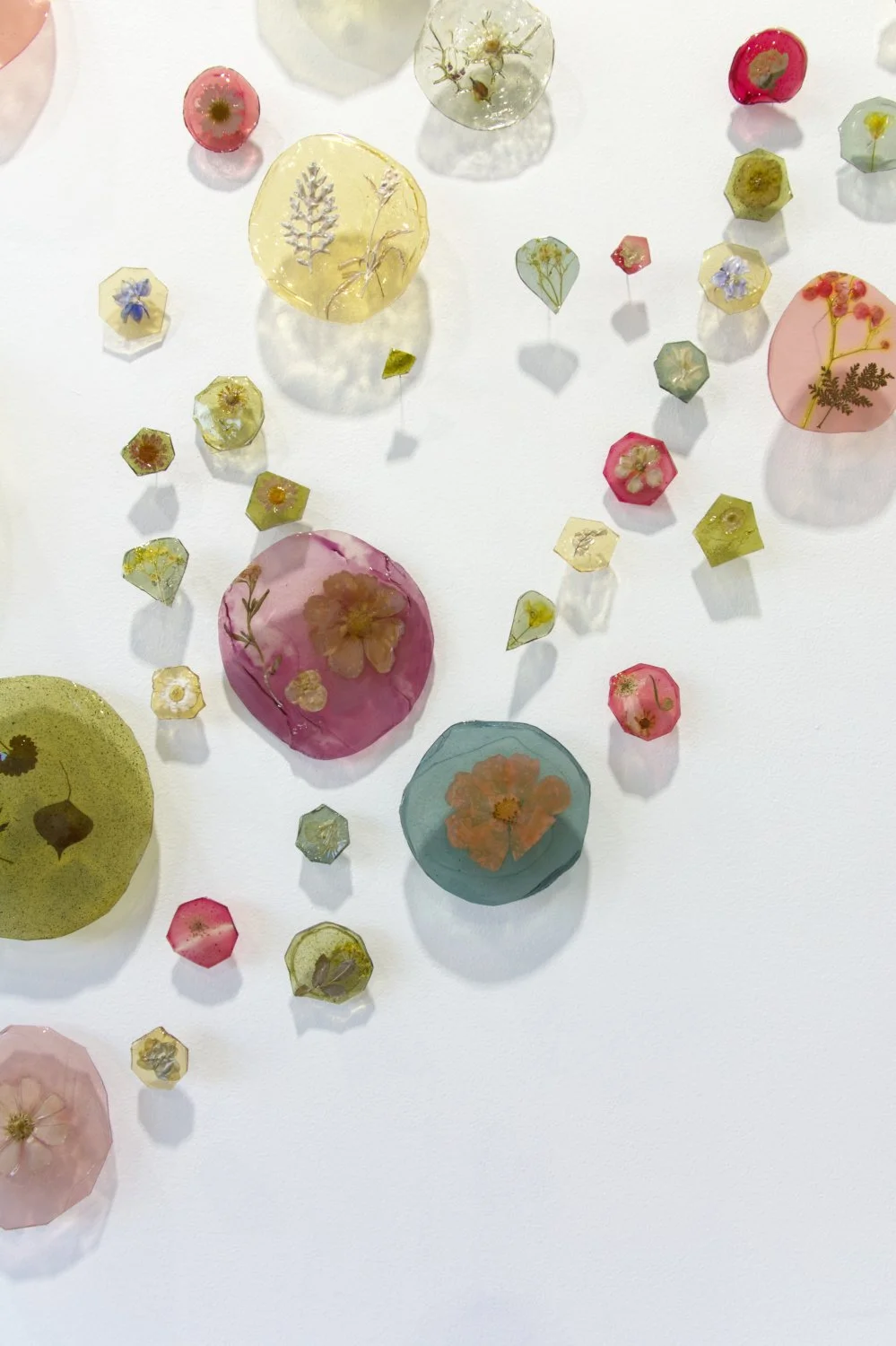  Kelly M O’Brien,  Botanica Lucida No. 5  (detail). Cast natural polymer bioplastic, plant inclusions, steel wire mounts. 84 x 84 inches ©2026  