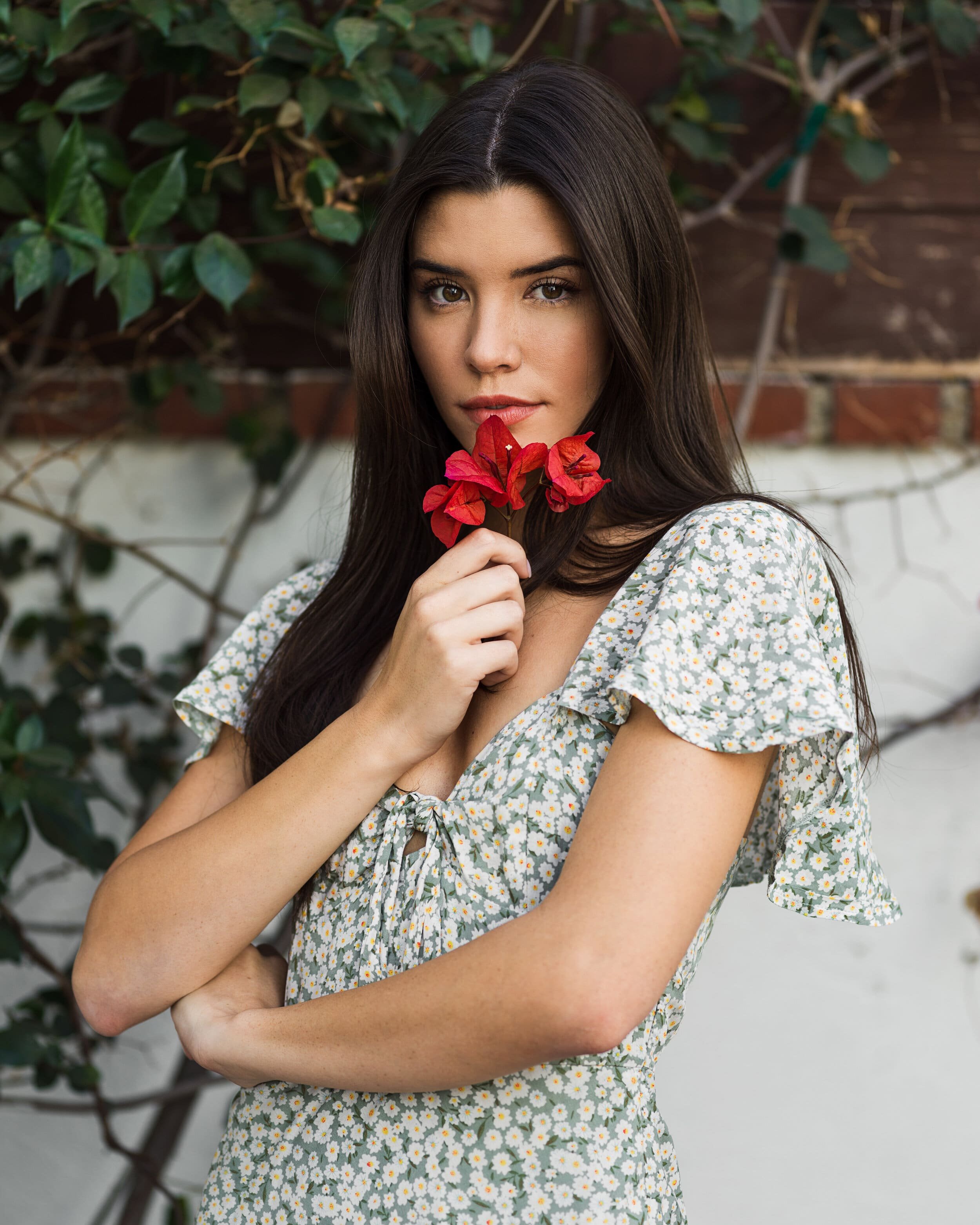 Beautiful creative portrait with brunette model in garden