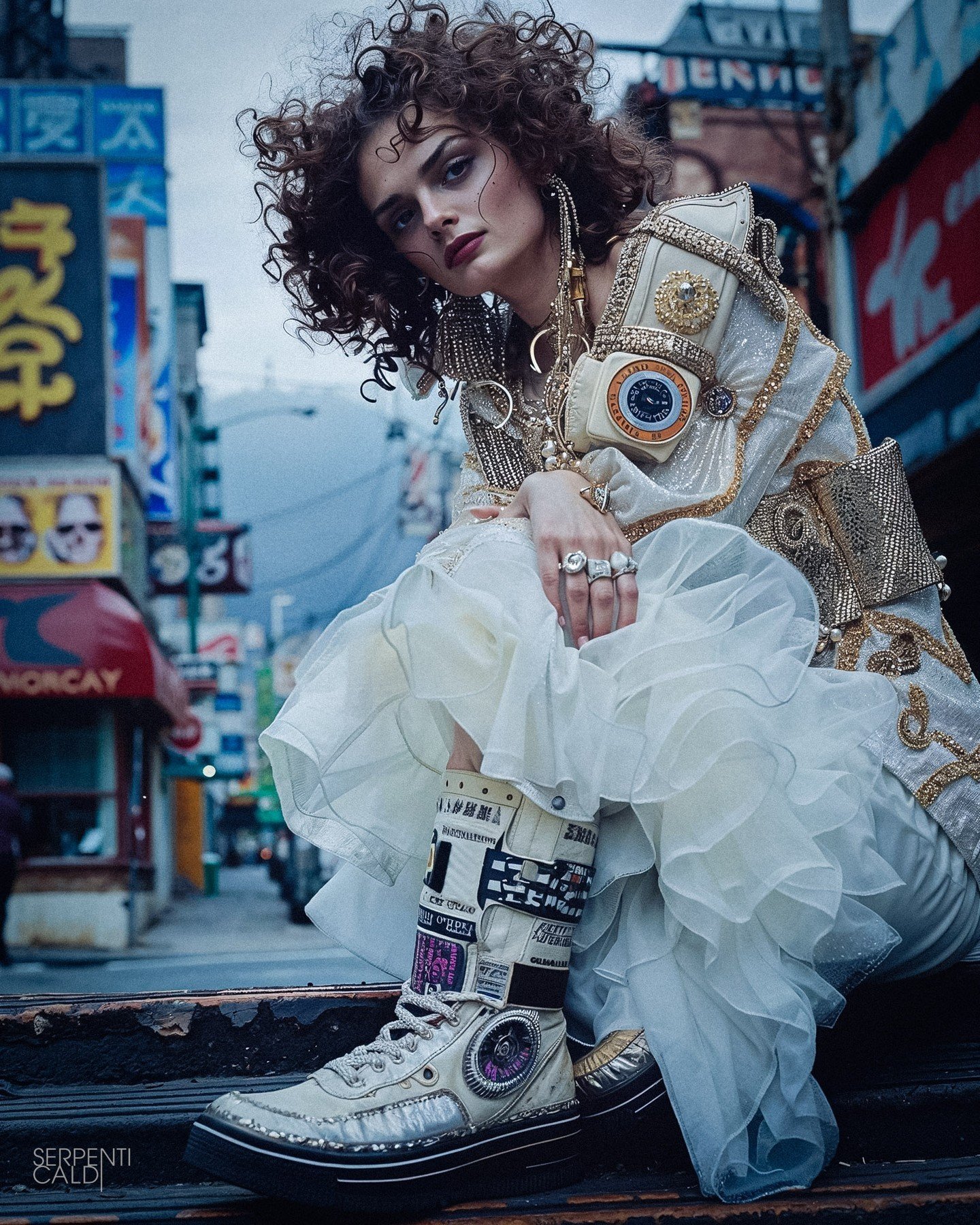 Icons: Phase 4. Fashion photography maximalism blended with images of mummified Catholic Saints, then reblended with additional Harajuku street fashion image references, then reblended with 1980s New York City fashion maximalism and strange electroni