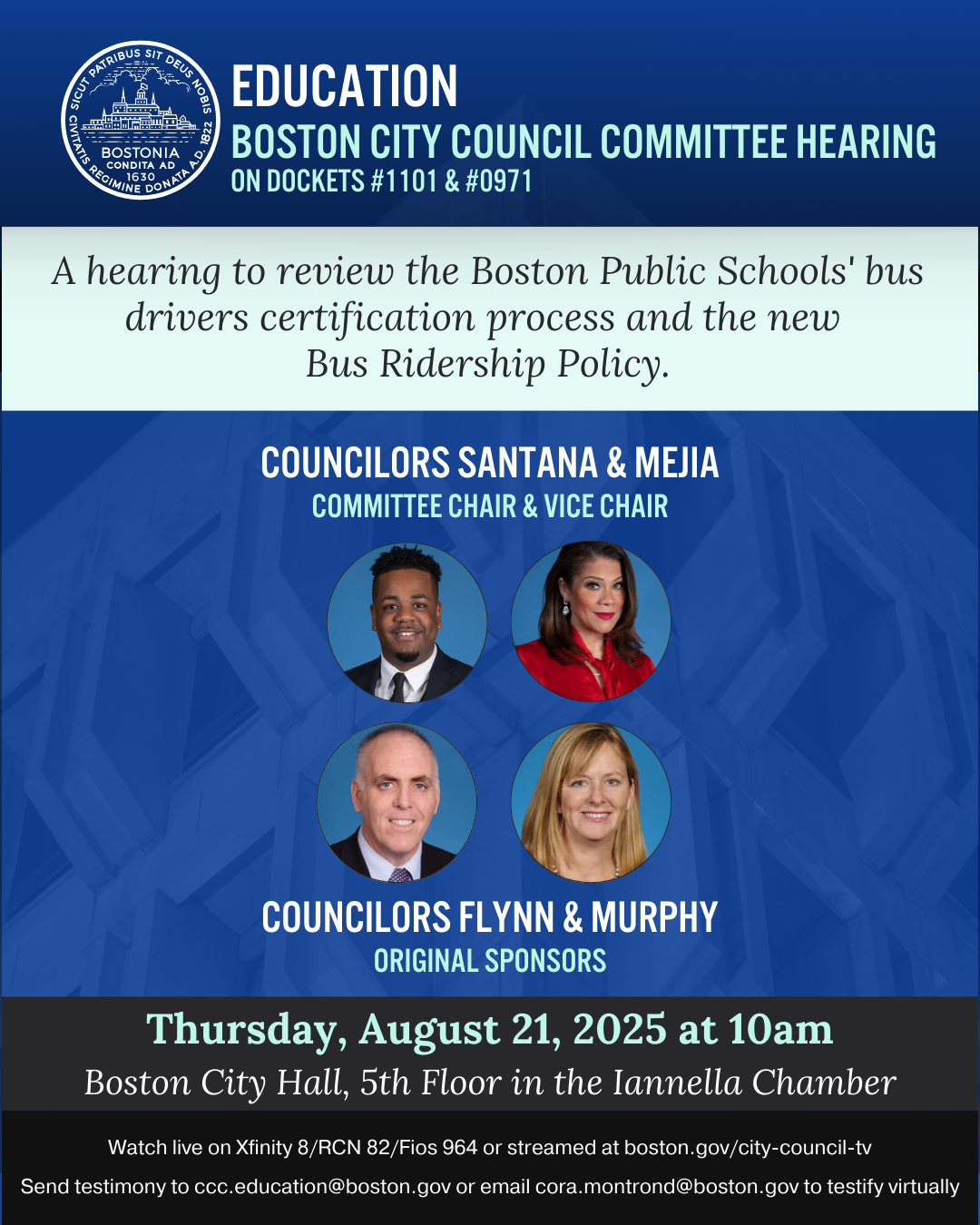 hearing to review the Boston Public Schools' bus drivers certification process and the new Bus Ridership Policy.
