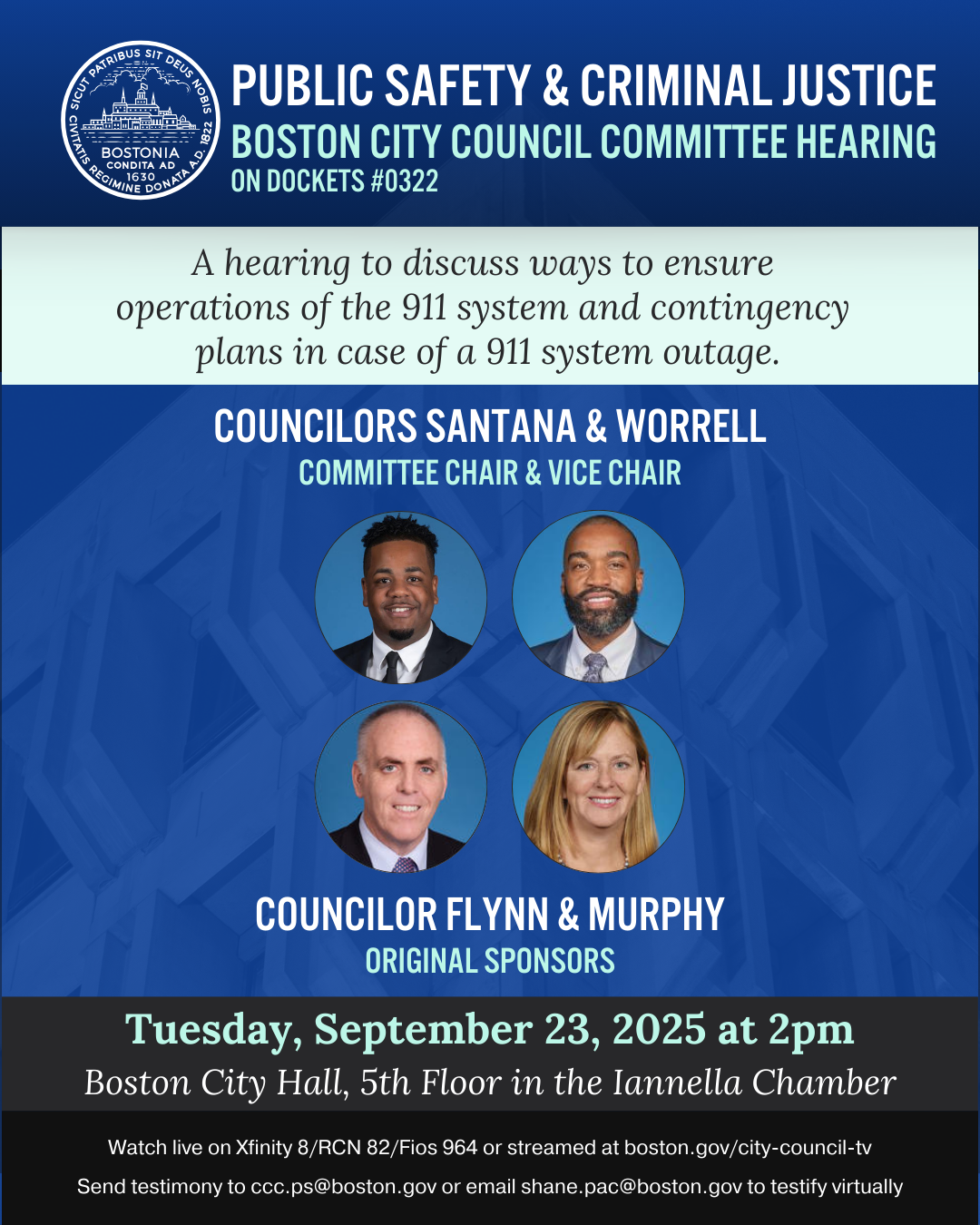 Hearing to discuss ways to ensure operations of the 911 system and contingency plans in case of a 911 system outage.