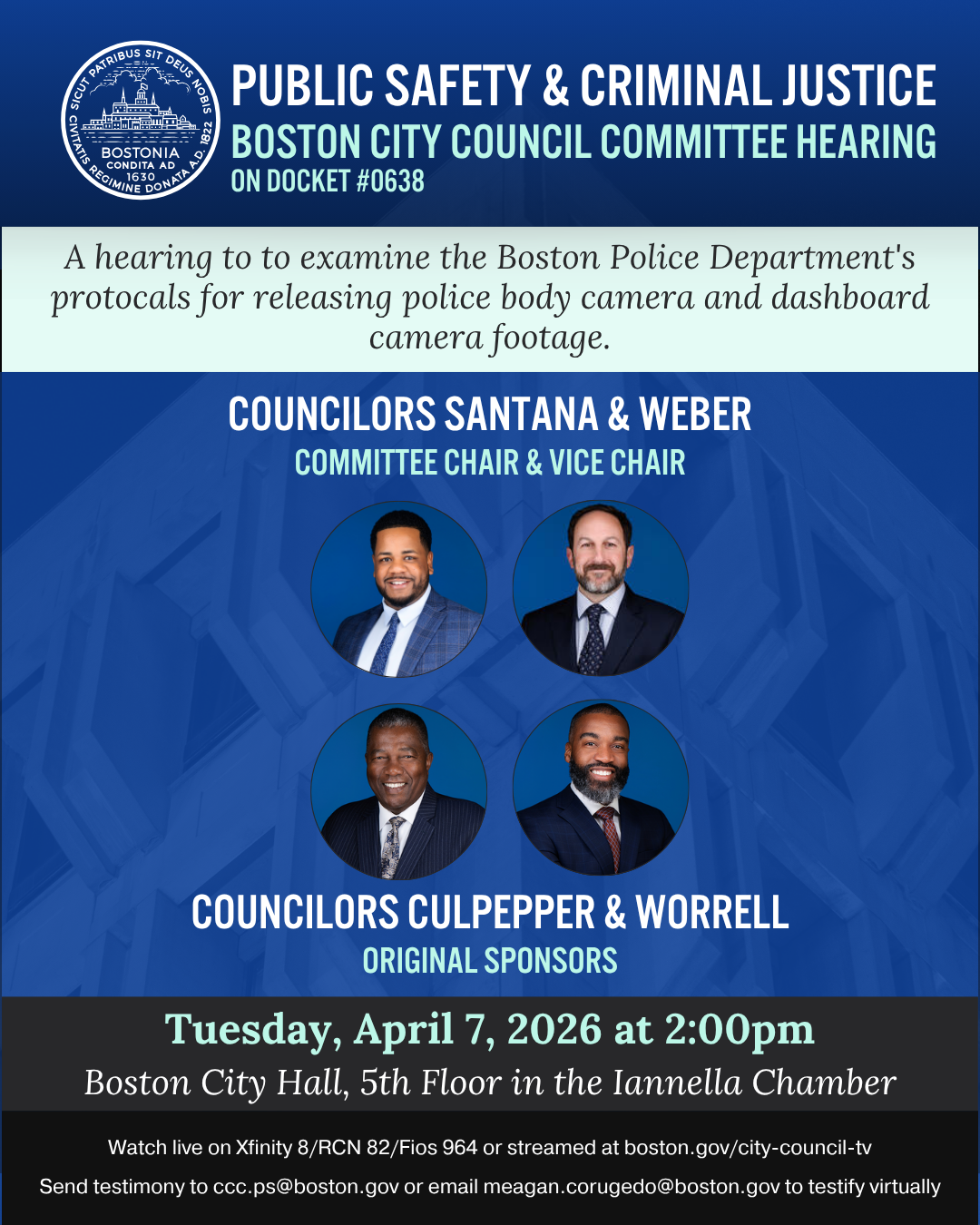 Hearing to examine the Boston Police Department's protocols for releasing police body camera and dashboard camera footage.