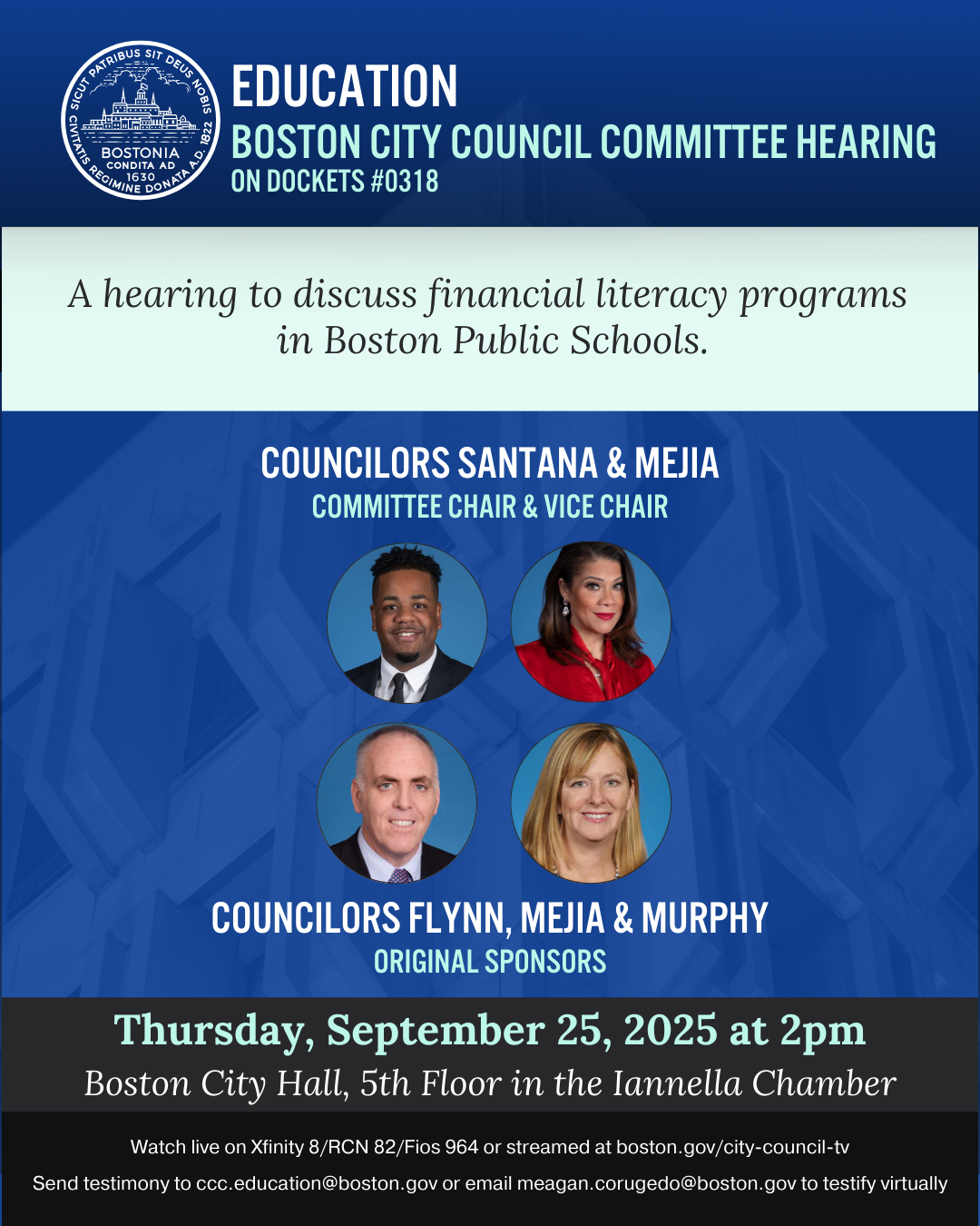 Hearing to discuss financial literacy programs in Boston Public Schools.