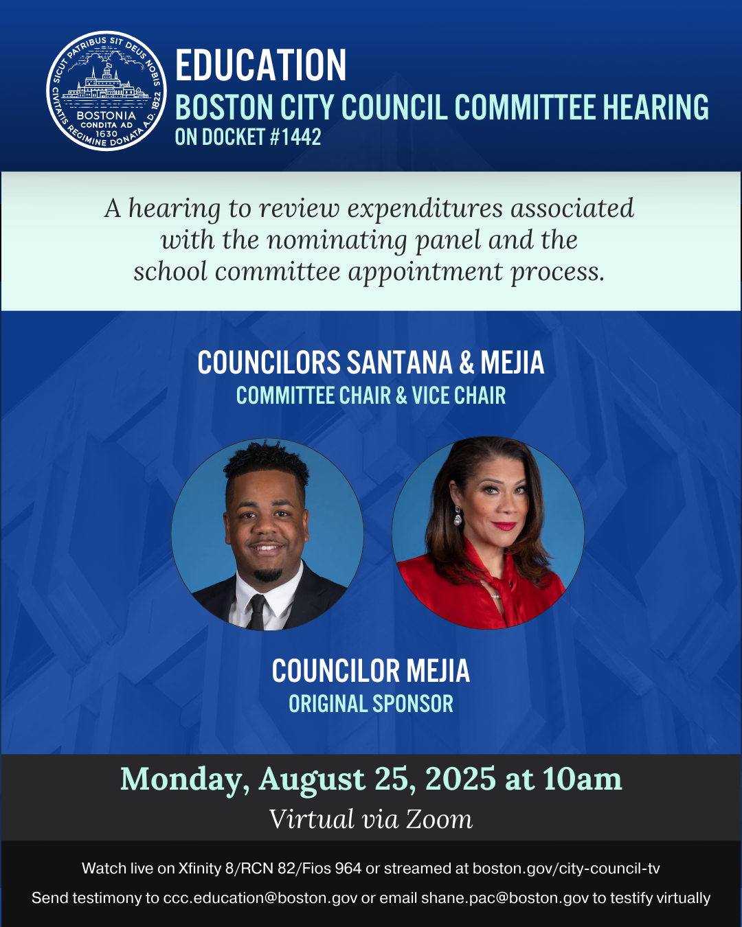 hearing to review expenditures associated with the nominating panel and the school committee appointment process.