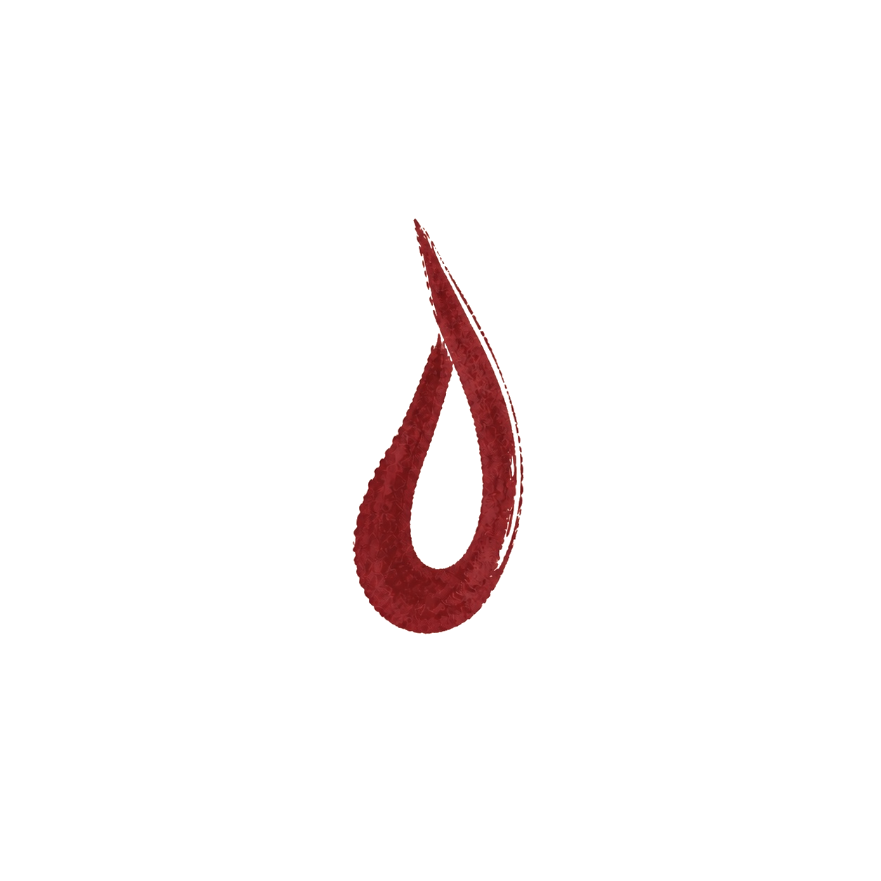 Illustration of a red, teardrop-shaped object with a curved opening, floating in black space with stars in the background.