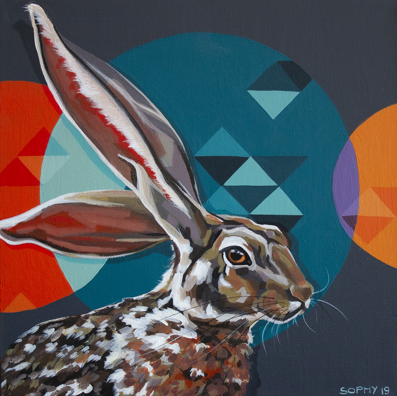 Circles Jackrabbit // 12x12" // Acrylic // 2019 //   Original  and  Prints  available
