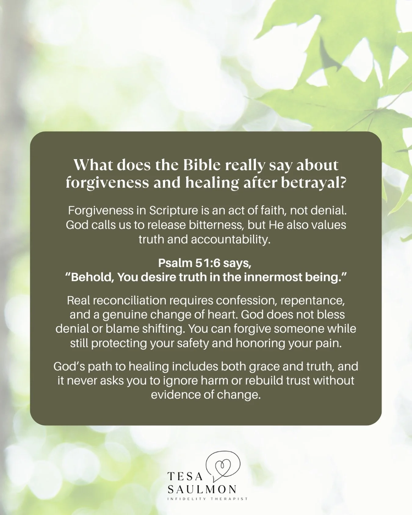 Forgiveness does not mean pretending the wound wasn&rsquo;t real. So many betrayed spouses feel pressured to &ldquo;move on,&rdquo; &ldquo;let it go,&rdquo; or &ldquo;be the bigger person.&rdquo; But forgiveness was never meant to erase truth. God&rs