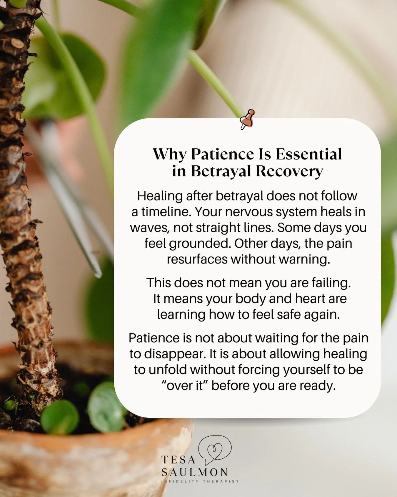 One of the hardest parts of betrayal recovery is realizing that healing cannot be rushed.

You may want the anger to soften by now.
The fear to quiet.
Life to feel normal again.

And when it doesn&rsquo;t happen quickly, shame can sneak in&mdash;
&ld