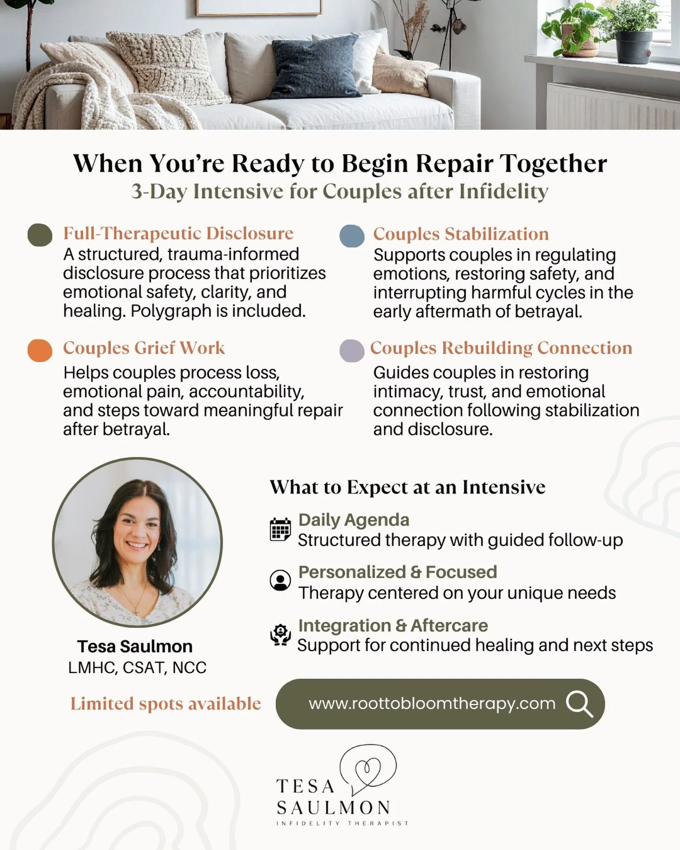 After infidelity, many couples feel stuck between two fears:
&ldquo;If we talk about everything, it will hurt too much.&rdquo;
&ldquo;If we don&rsquo;t, we&rsquo;ll never heal.&rdquo;

Our 3-Day Intensive was created for this exact space.

It offers 